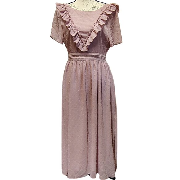 Pink Maxi Dress Medium Ruffle Backless Prairie Bridesmaid Vintage Style 70s 80s - Picture 5 of 9